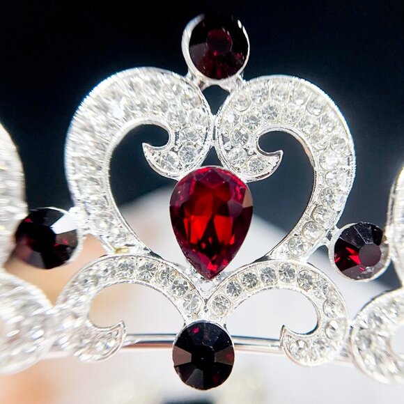 Burgundy Rhinestone Tiara. Silver tiara, Heart tiara, Flower girl crown, Gifts - Picture 3 of 9